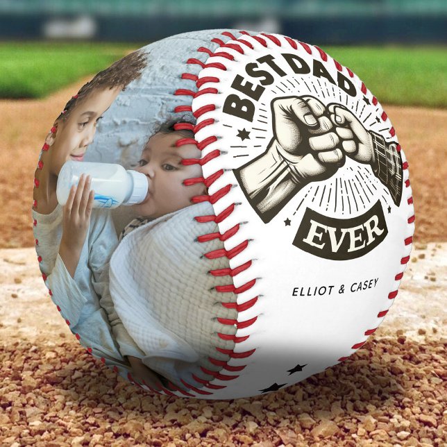Fist Pump Best Dad Ever Personalized 2 Photo Baseball (Creator Uploaded)