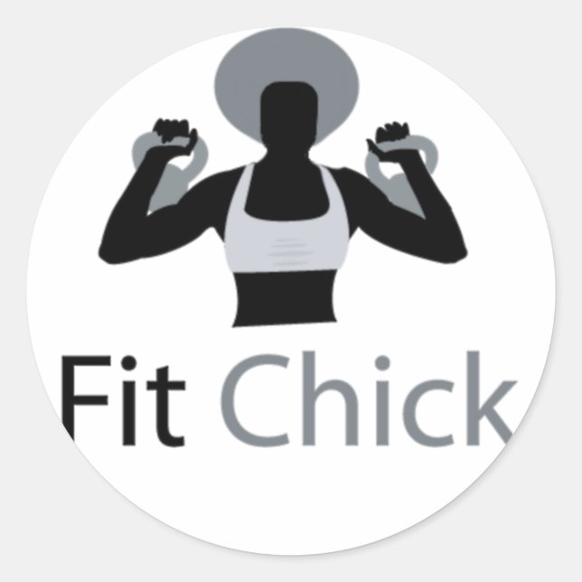 Fit Chick with Afro holding kettlebells Classic Round Sticker (Front)
