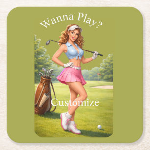 Fit Female Golfer Thunder_Cove Square Paper Coaster