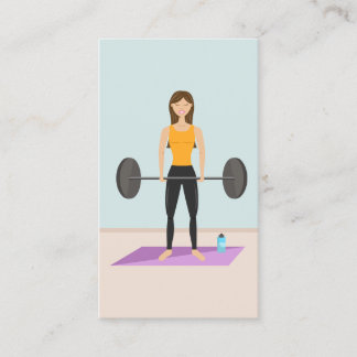 Fit Girl Deadlifting Illustration Personal Trainer Business Card