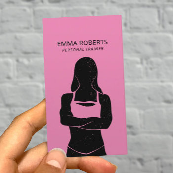 Fit Girl Personal Trainer Black & Pink Fitness Business Card by cardfactory at Zazzle