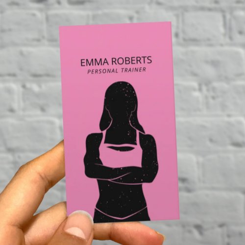 Fit Girl Personal Trainer Black  Pink Fitness Business Card