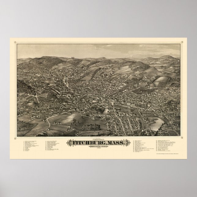 Fitchburg, MA Panoramic Map - 1882 Poster (Front)