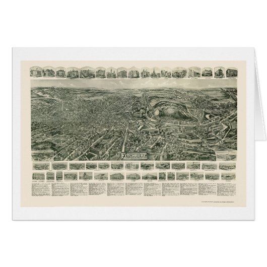 Fitchburg, MA Panoramic Map - 1915 Cards (Front Horizontal)