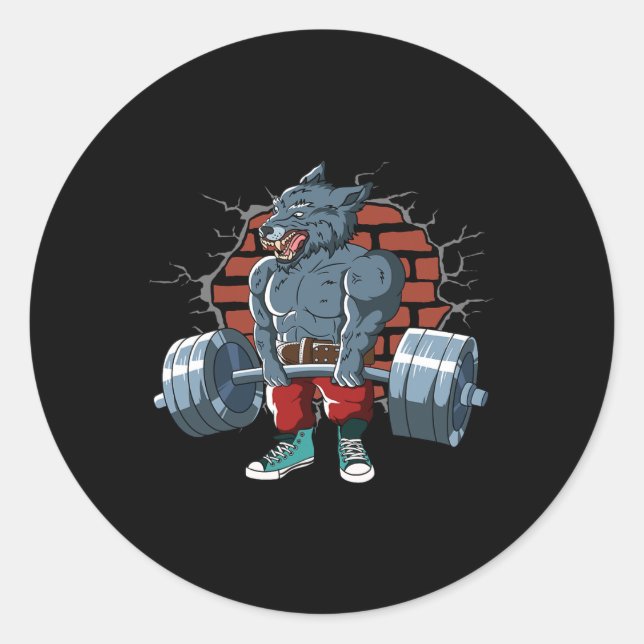 Fitness Alpha Wolf Doing Deadlift Workout Training Classic Round Sticker (Front)