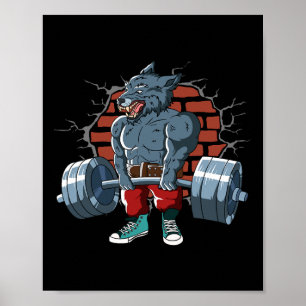 Fitness Alpha Wolf Doing Deadlift Workout Training Poster