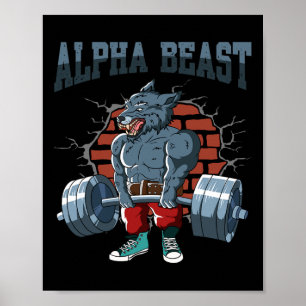 Fitness Alpha Wolf Doing Deadlift Workout Training Poster