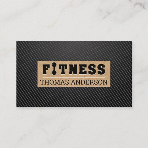 Fitness Barbell Logo Type  Black Carbon Sleek Business Card