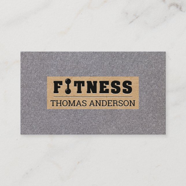 Fitness Barbell Logo Type Business Card (Front)