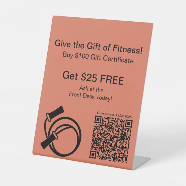 Fitness Beginner All-Year Gift Certificate Promo Pedestal Sign (Front)