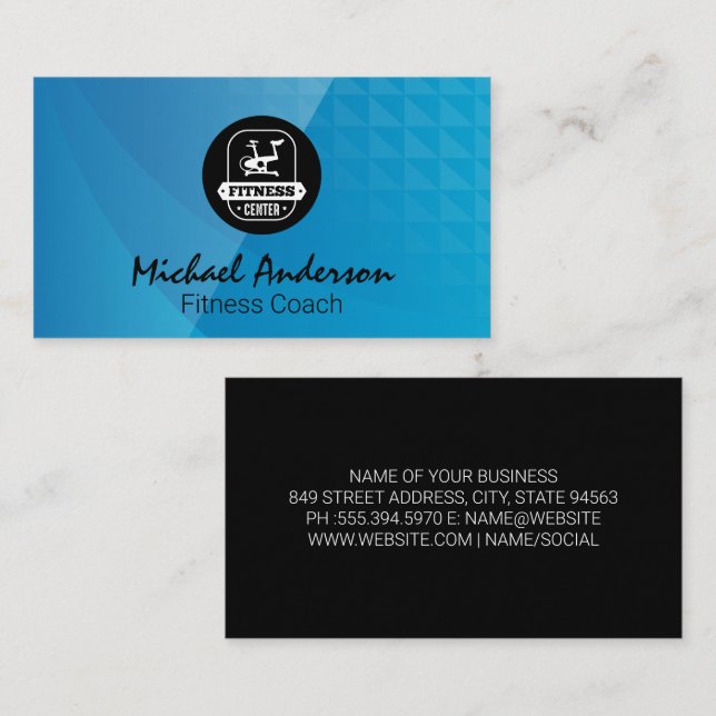 Fitness Bike | Blue Geometric Business Card (Front/Back)