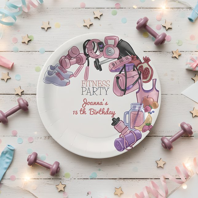 Fitness birthday party paper plates (Creator Uploaded)