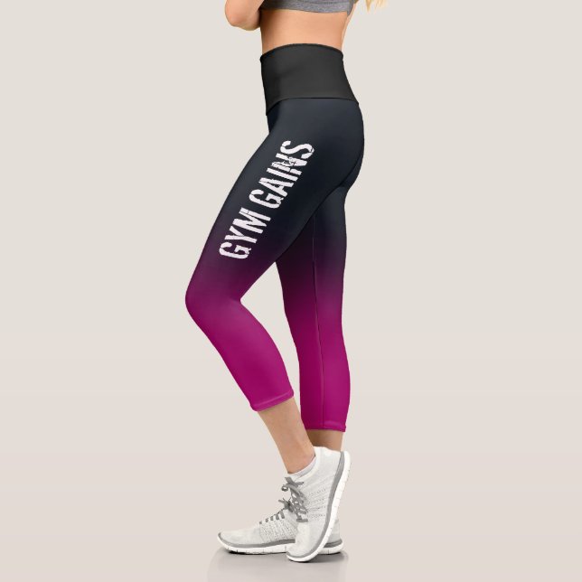 Fitness Black and Purple Custom Name  Capri Leggings (Left)