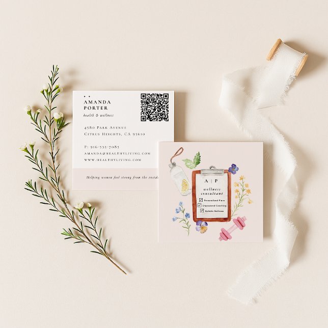 Fitness Branding | Wellness Coach QR Code Square Business Card (Creator Uploaded)