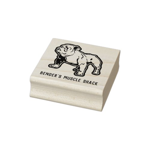 Fitness Bulldog Custom Name or Business Wood Rubber Stamp
