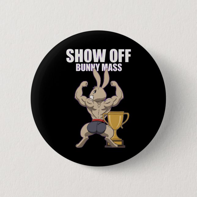 Fitness Bunny Bodybuilder Show Off Bunny M Funny R Button (Front)