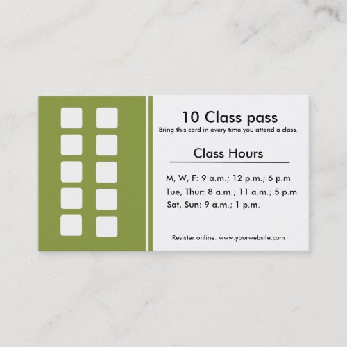 Fitness Class business card 10 class pass card