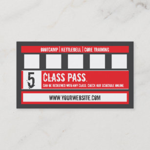 Fitness Class Business Card 5 Class Pass Card