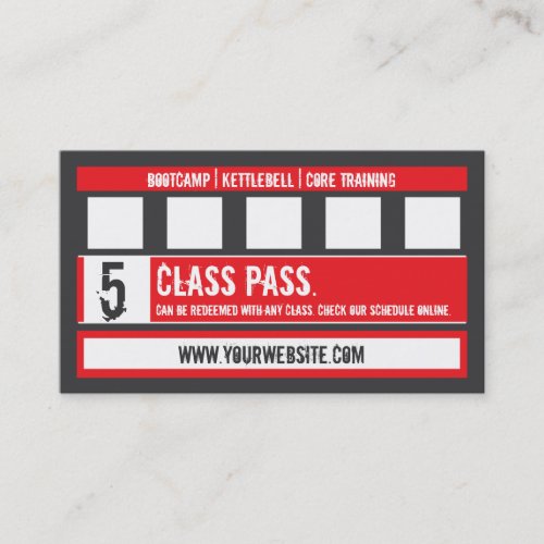 Fitness Class Business Card 5 Class Pass Card