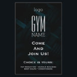 Fitness club promo flyer<br><div class="desc">Fitness club workout training style cover. Pop art style image of gym dumbbells background. Place your gym logo, name and info and drag attention to potential clients and members. Futuristic neon cover.</div>