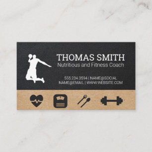 Fitness Coach Health Logo Leather Business Card