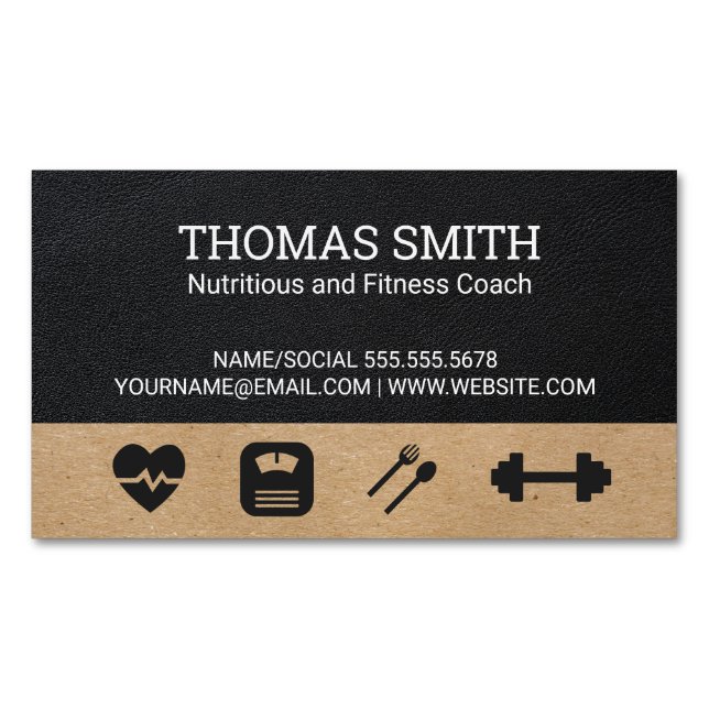 Fitness Coach | Nutritionist Health Business Card Magnet (Front)