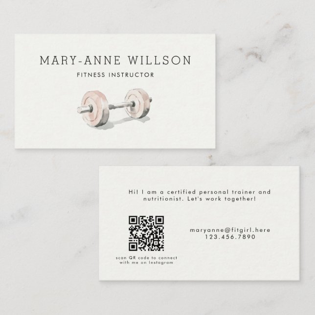Fitness Coach Personal Trainer Feminine Dumbbell Business Card (Front/Back)