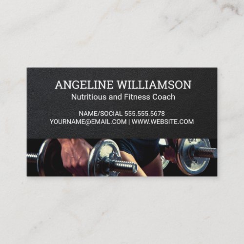 Fitness Coach  Woman Holding Weights Business Card