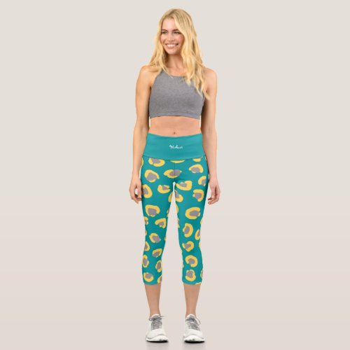 Fitness colorful cheetah print blue and yellow  capri leggings