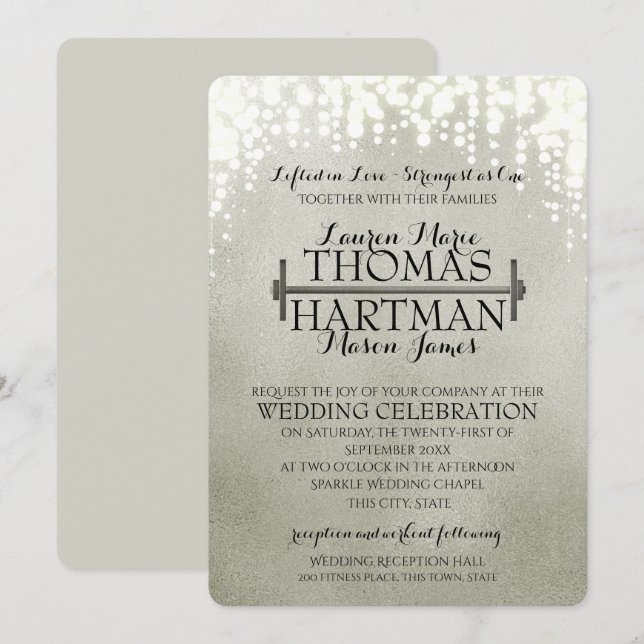 Fitness Curl Bar Sparkle Wedding Invitation (Front/Back)