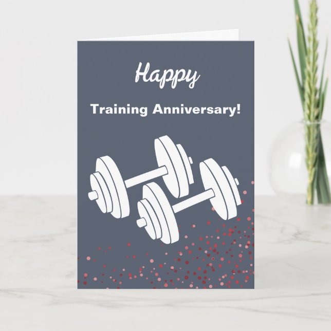 Fitness Dumbbell Happy Training Anniversary Card (Front)