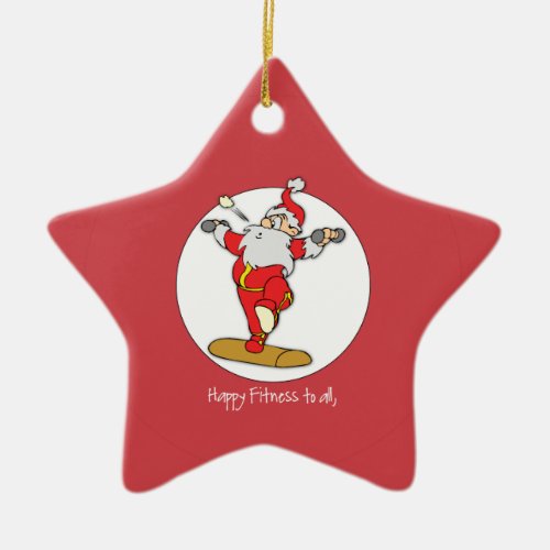 Fitness Exercise Christmas with Santa Ceramic Ornament