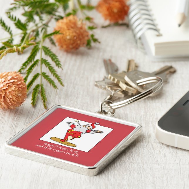 Fitness Exercise Christmas with Santa Keychain (Side)