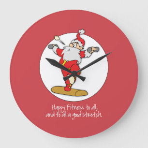 Fitness Exercise Christmas with Santa Large Clock