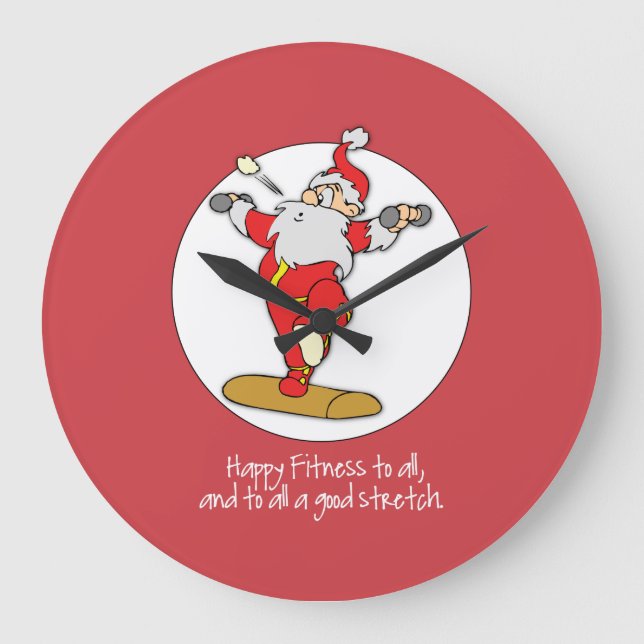 Fitness Exercise Christmas with Santa Large Clock (Front)