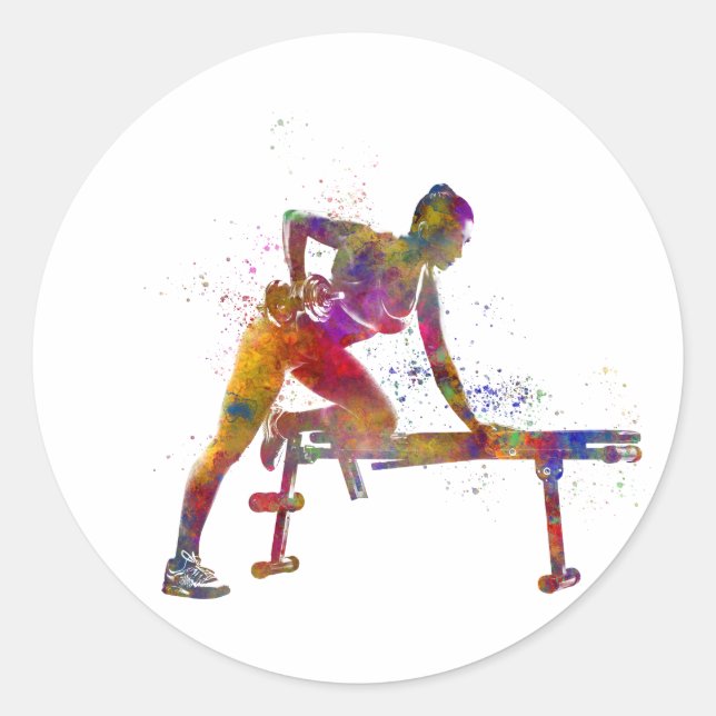 Fitness exercise in watercolor classic round sticker (Front)