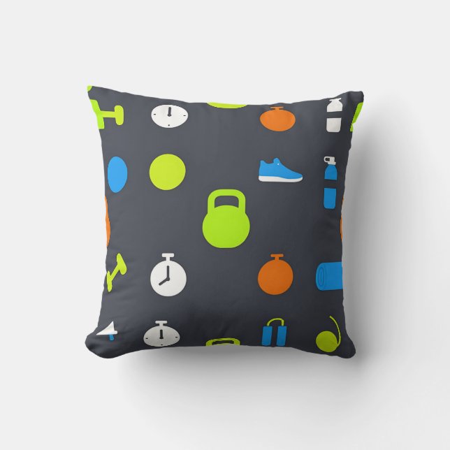 Fitness Gear Workout Pattern Throw Pillow (Front)