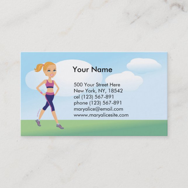Fitness Girl Cartoon Business Card (Front)