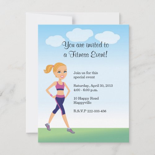 Fitness Girl Cartoon Custom Invitations