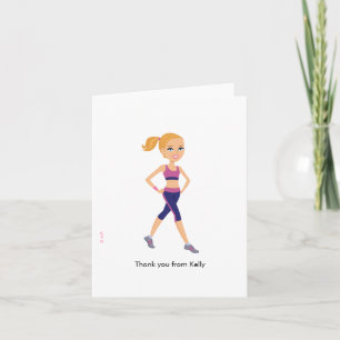 Fitness Girl Cartoon Letterpress Thank You Card