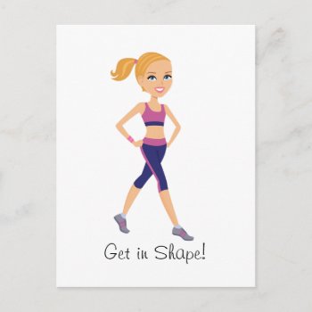 Fitness Girl Cartoon Postcard by ArtbyMonica at Zazzle