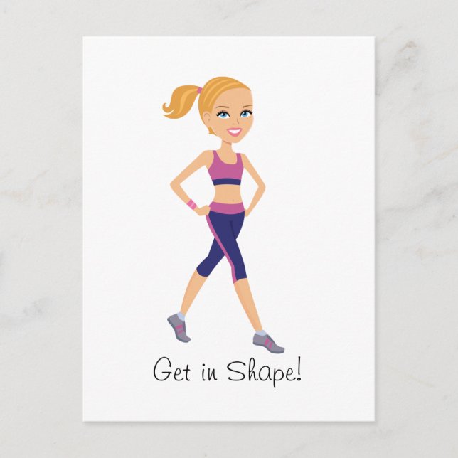 Fitness Girl Cartoon Postcard (Front)