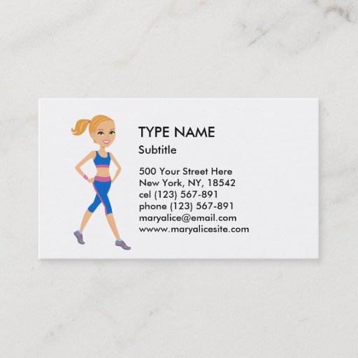 Customizable Fitness Girl Cartoon Style 2 Business Card Template