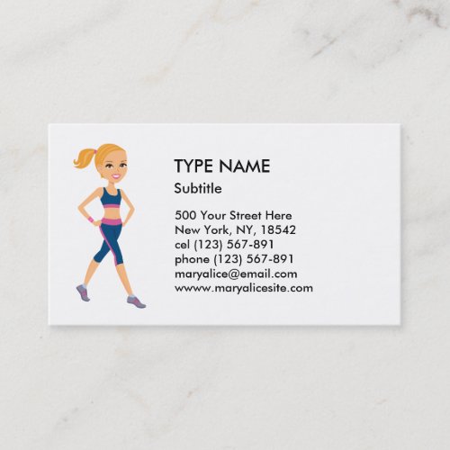 Fitness Girl Cartoon Style Business Card Templates