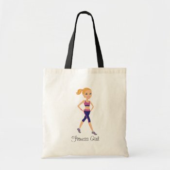 Fitness Girl Cartoon Tote Bag by ArtbyMonica at Zazzle