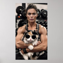 Fitness Girl&Cat in Gym. Woman Workout Motivation 