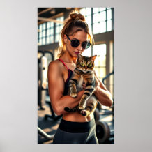 Fitness Girl&Cat in Gym. Woman Workout Motivation