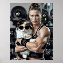 Fitness Girl&Cat in Gym. Woman Workout Motivation 