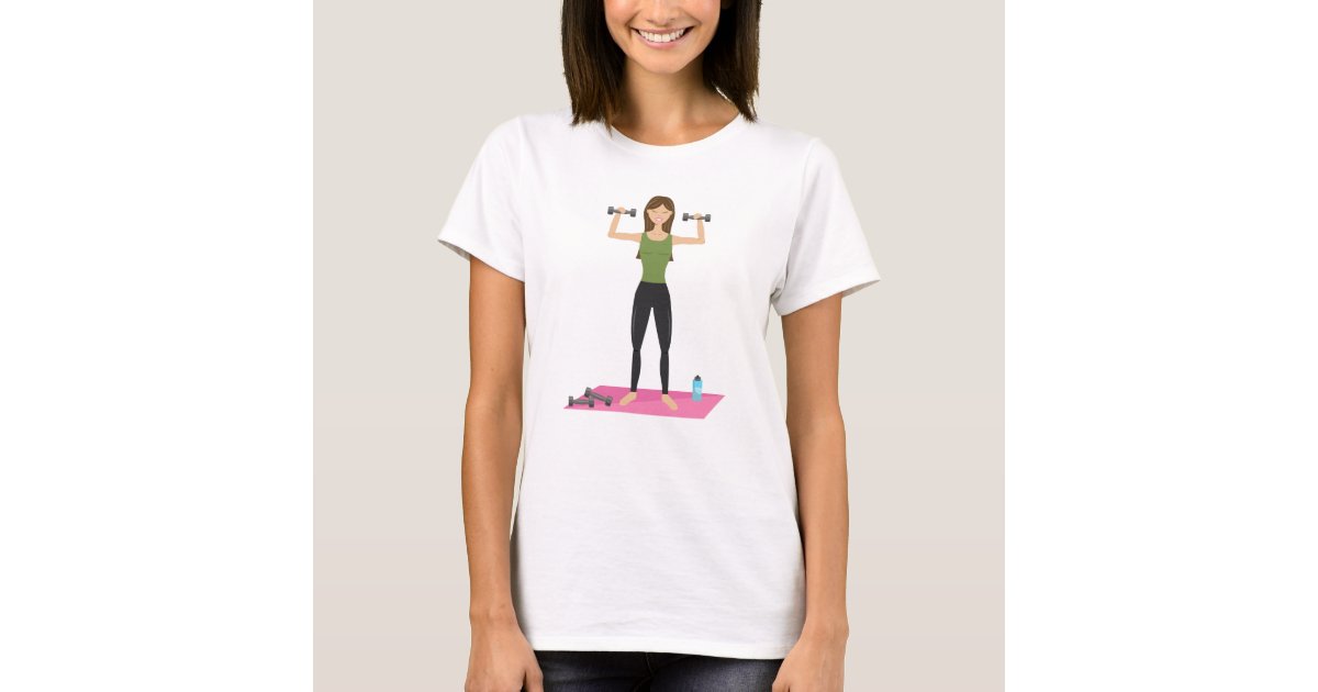 Fitness Girl Illustration Weight Lifting Workout T-Shirt | Zazzle
