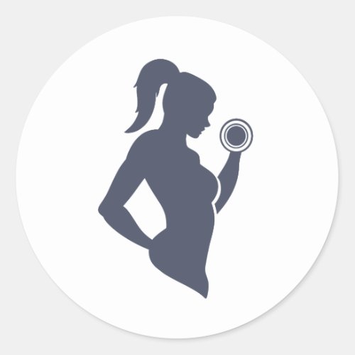 Fitness girl lifting dumbbell classic round sticker